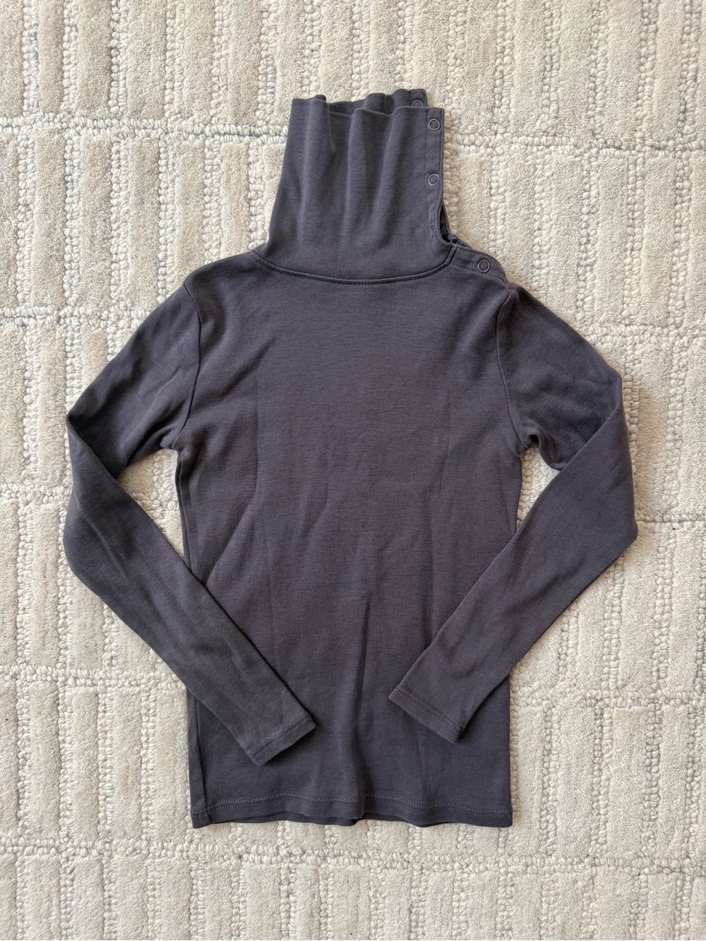 Girls' High-Neck Button-Shoulder Long Sleeve Top - Charcoal